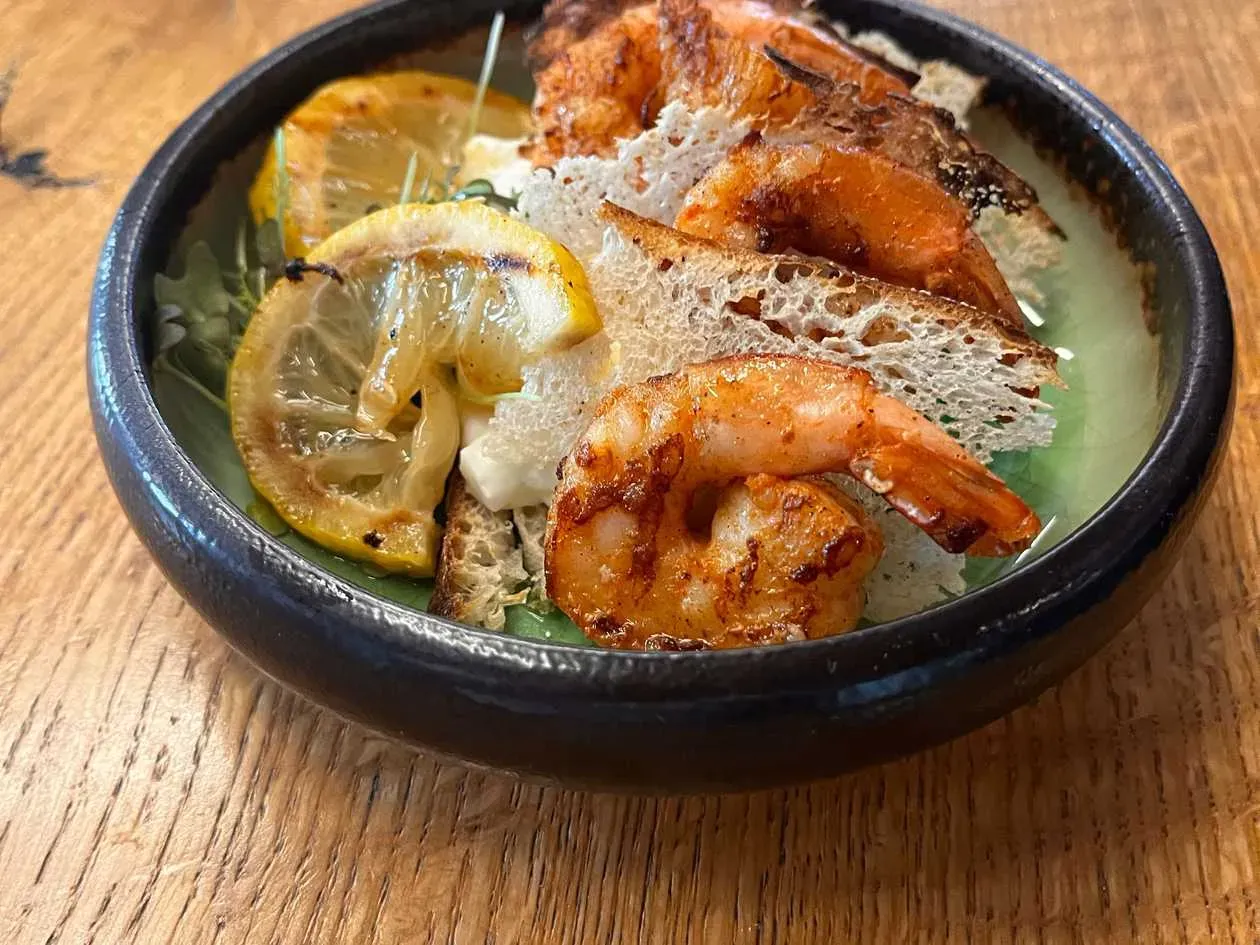 Grilled Shrimps on Straciatella