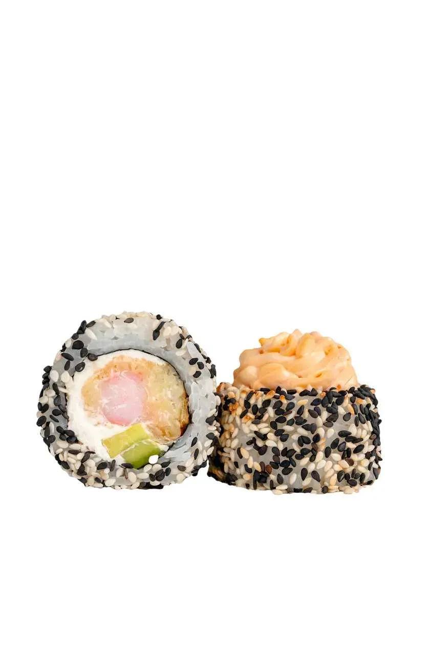 Zapiekany Roll z krewetką i kremową czapką