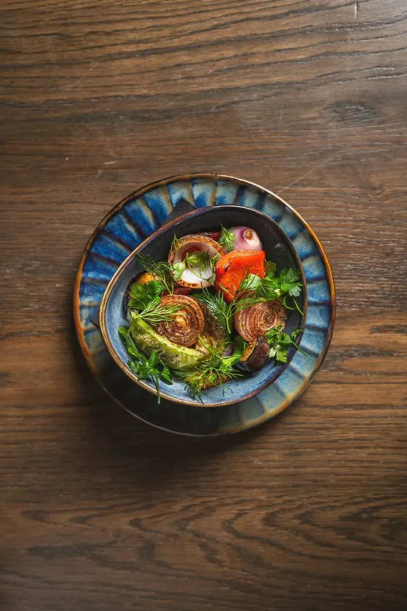 Grilled Seasonal Vegetables, Lemon Emulsion, Roasted Hazelnuts