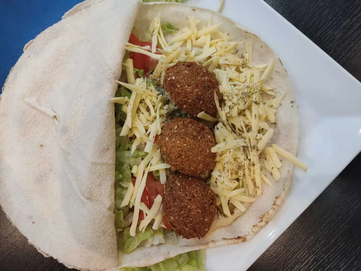 Falafel with Eggplant and Vegan Cheese