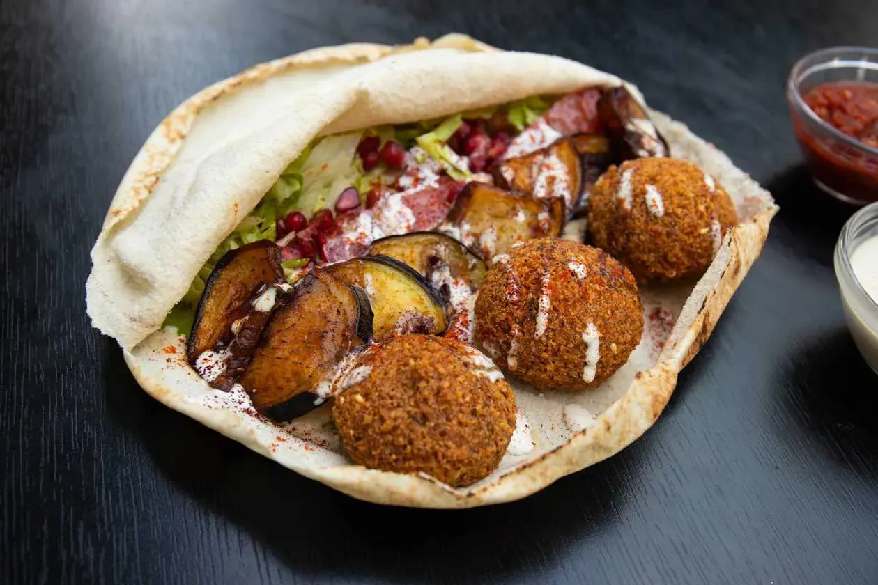 Falafel with Eggplant and Pomegranate
