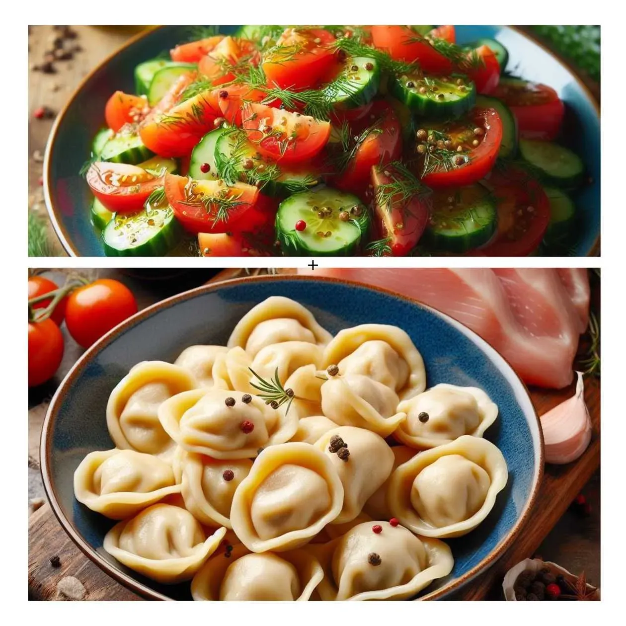 Zestaw sałatka i pelmeni z indykiem( sałatka ze zniżką o 40%)