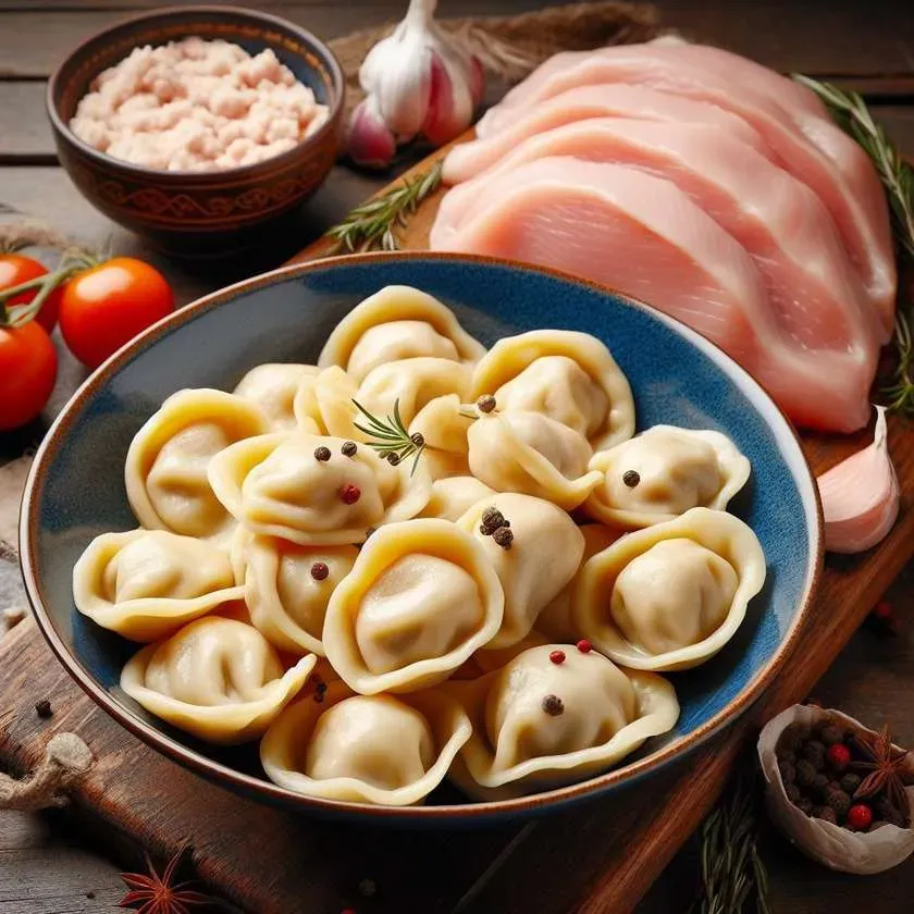 Pelmeni z filetem z indyka.