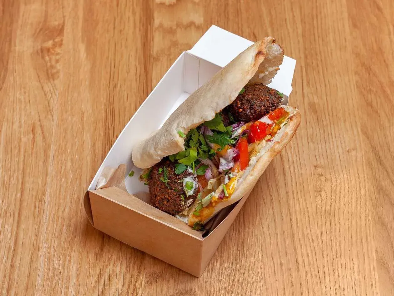 Falafel Sandwich with Hummus, Orange and Pomegranate