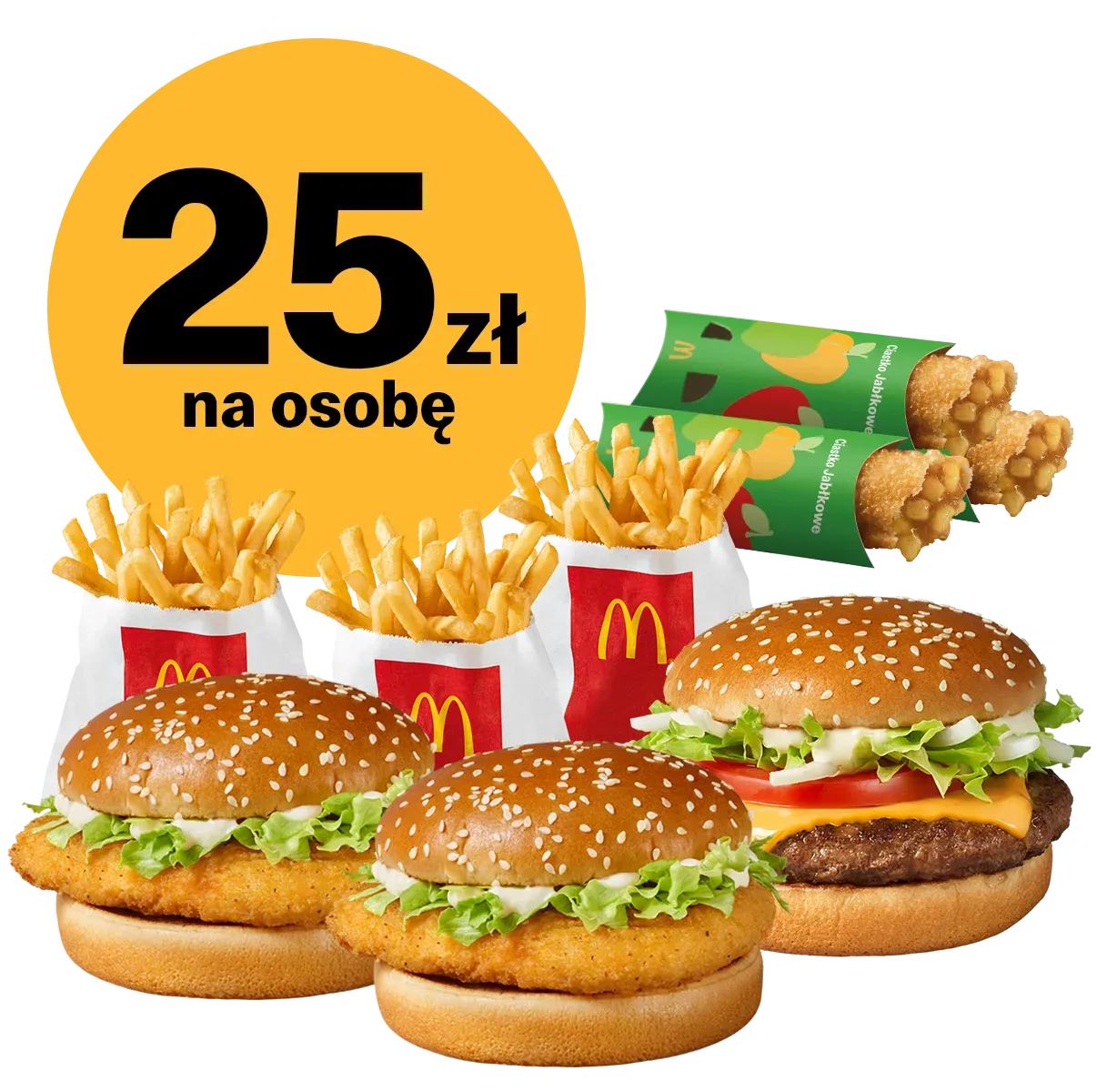 WieśMac + 2xMcChicken + 3xFrytki małe + 3xPie jabłkowy