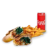 Rollo Kebab Szpinak (średnie), frytki, Coca Cola 0.33l