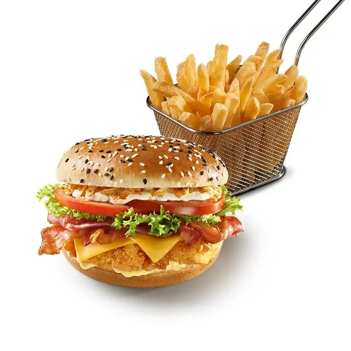 Kurczak Bekon Burger + Frytki