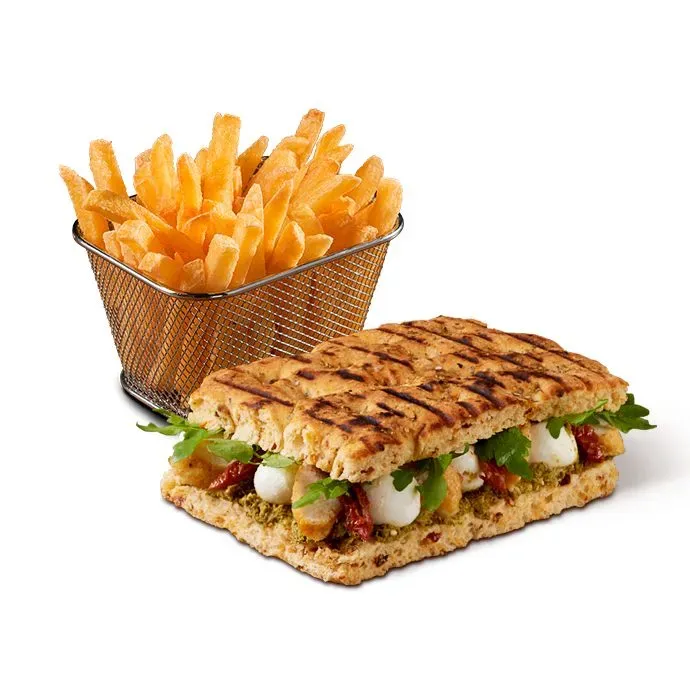 Focaccia z kurczakiem + frytki