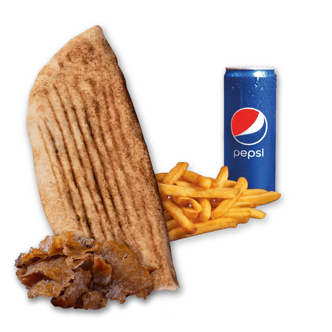 Rollo Kebab samo mięso (średnie), frytki, Pepsi 0.33l