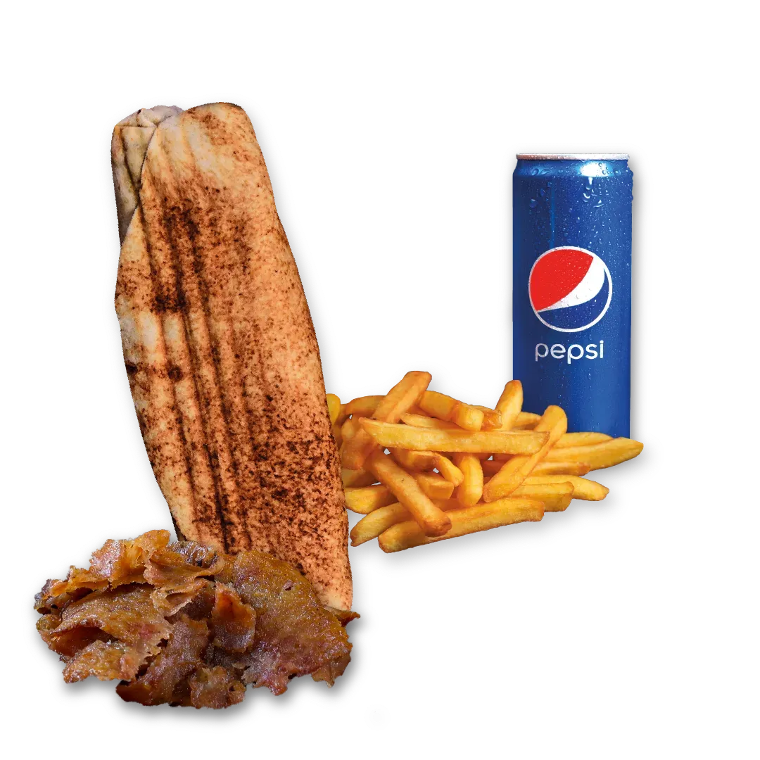 Rollo Kebab samo mięso (małe), frytki, Pepsi 0.33l