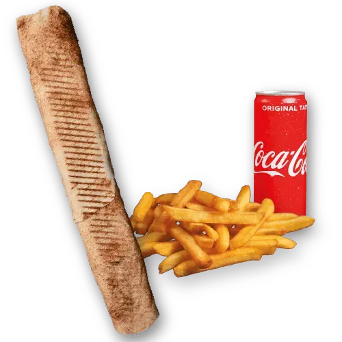 Rollo Kebab z serem (mega), frytki, Coca Cola 0.33l