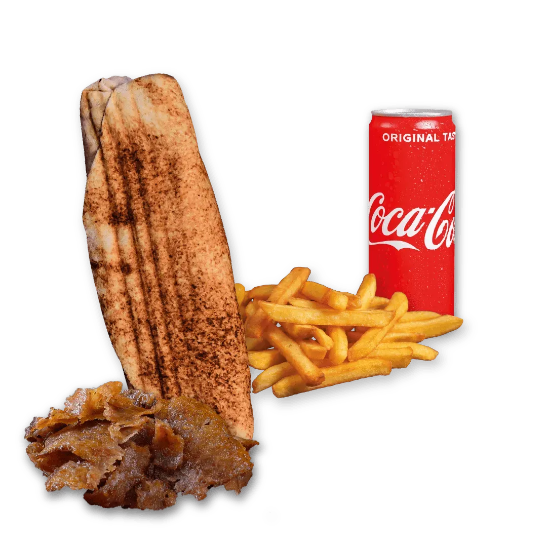 Rollo Kebab samo mięso (małe), frytki, Coca Cola 0.33l
