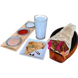 1- ZESTAW Tortilla Falafel Mega (WRAP + AYRAN + BAKLAWA ORZECHOWA)