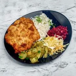 Kotlet schabowy po bawarsku ( panierka z chrzanem i  musztardą)