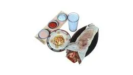 4 - zestaw tortilla kebab wołowy super - wrap, hummus przystawka, ayran