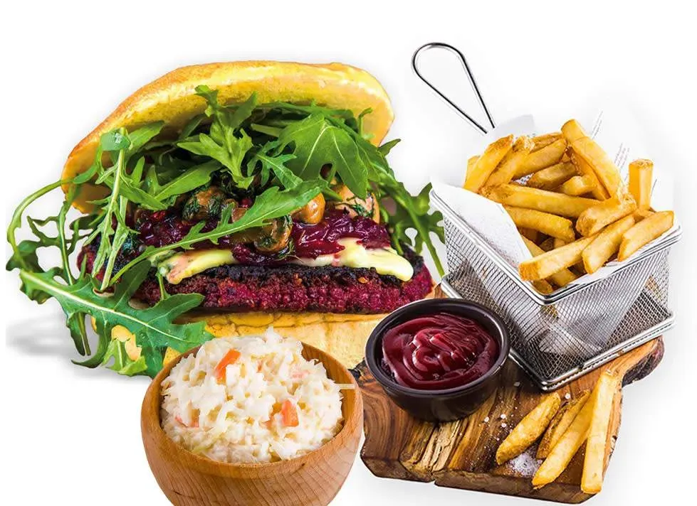 Zestaw Vege Blue Cheese i domowe fryty z sałatka colesław