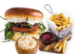 Zestaw Vege Smoked Goat i domowe fryty z sałatka colesław