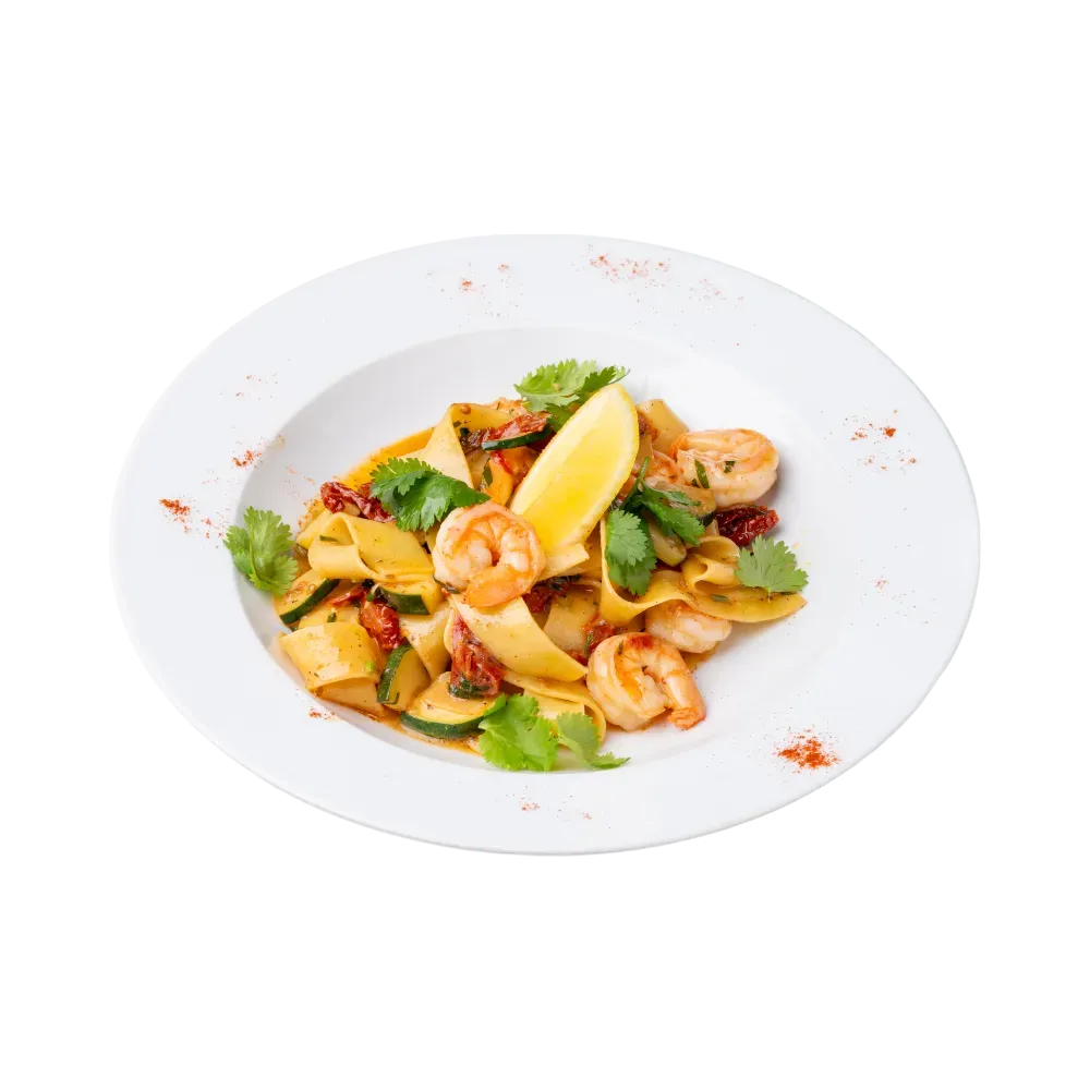Jajeczne pappardelle z krewetkami