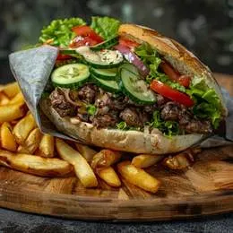 Kebs buła w zestawie z frytkami
