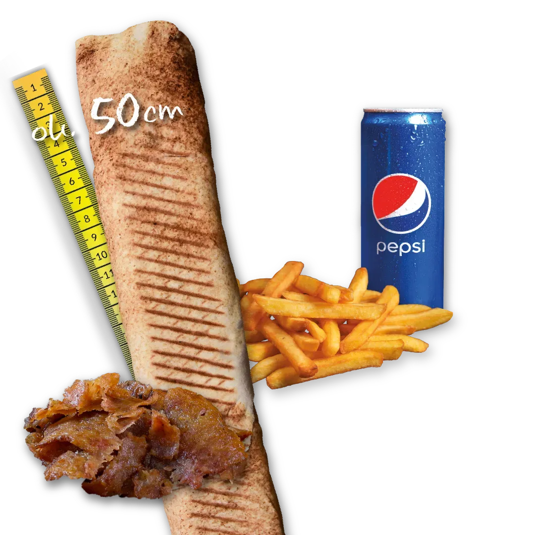 Rollo Kebab samo mięso (mega), frytki, Pepsi 0.33l