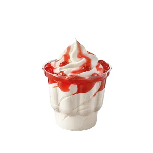 Lody o smaku waniliowym z polewą truskawkową 
