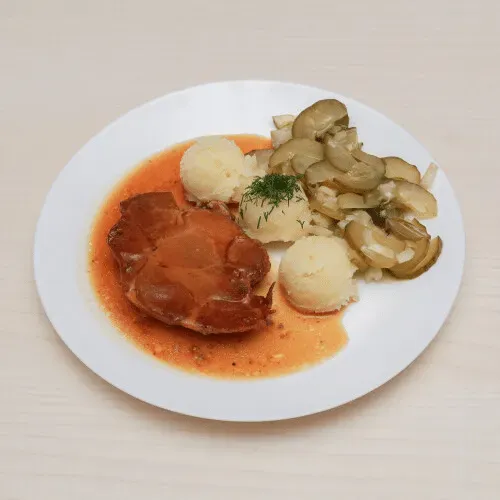 Pork neck in a roast sauce