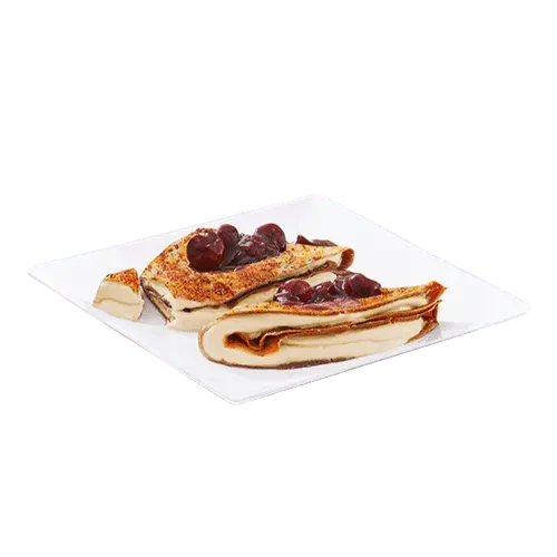 Crepes with mascarpone and cherries in wine