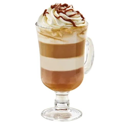 Latte with milk chocolate and caramel with sea salt