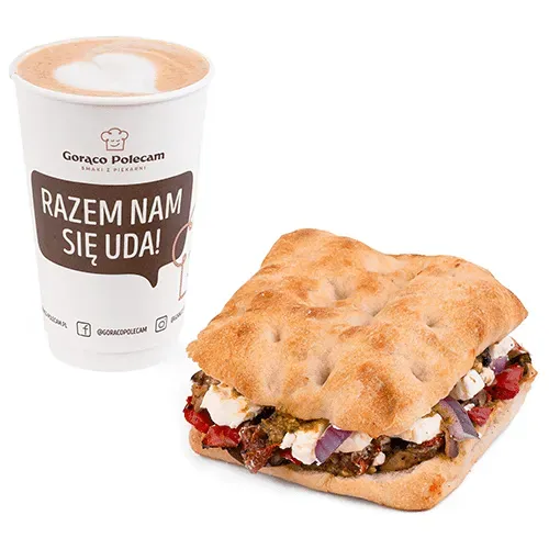 Focaccia with grilled vegetables and feta + coffee