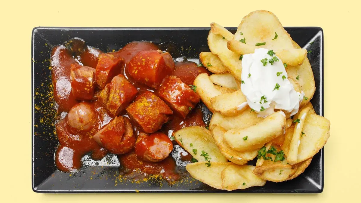 Berliner Currywurst mit Pommes frites