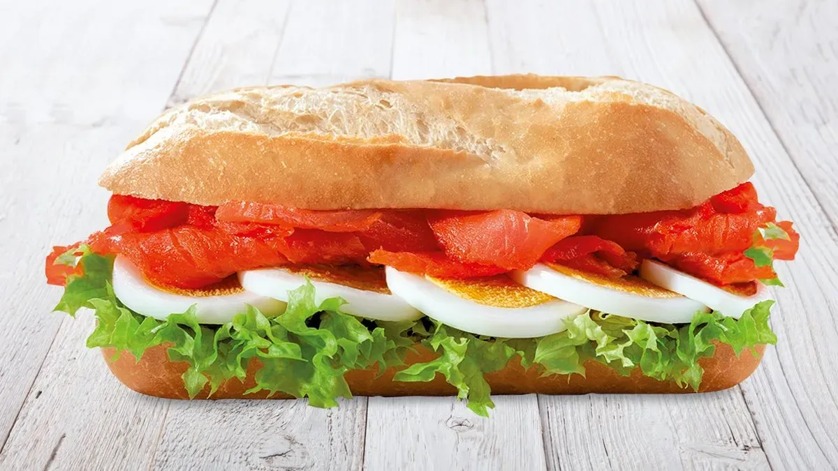 Pollock and egg baguette