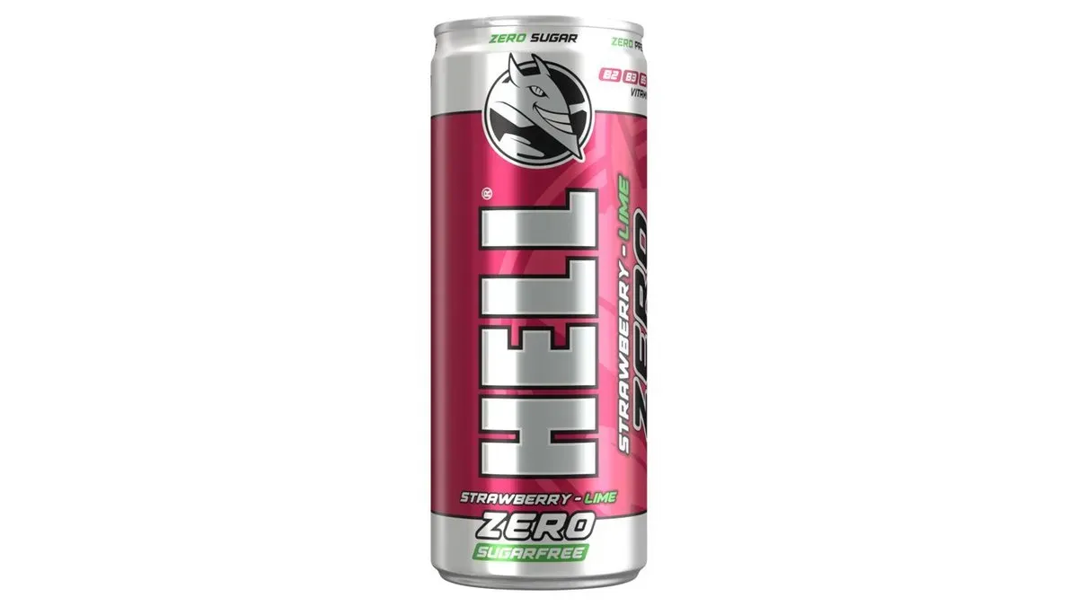 HELL Zero földieper-, lime- és tuttifruttiízű, koffeintartalmú, szénsavas, alkoholmentes ital 250 ml
