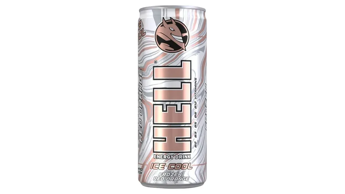 HELL Ice Cool vérnarancs- és tuttifruttiízű, koffeintartalmú, szénsavas, alkoholmentes ital 250 ml