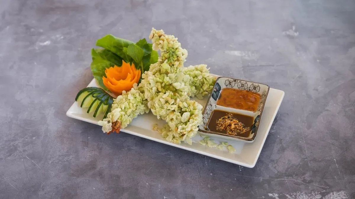 Tôm chiến cốm/Garnélarák zöld rögök liszttel