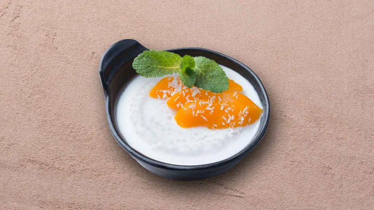 Tápióka puding kókusztejjel, mangóval