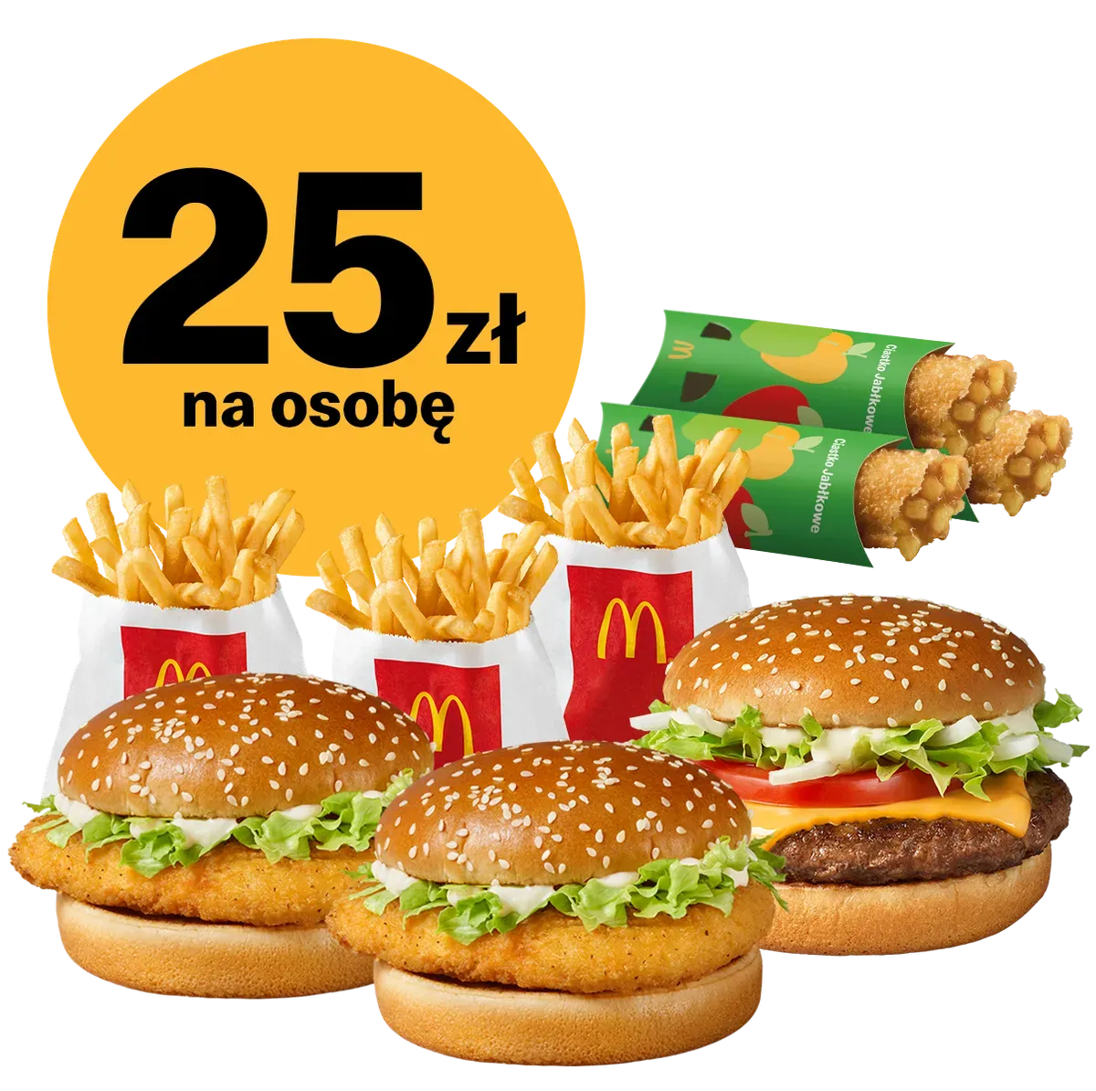 WieśMac + 2xMcChicken + 3xFrytki małe + 3xPie jabłkowy