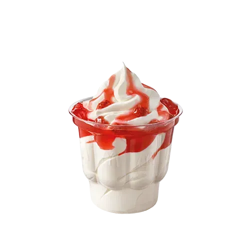 Lody o smaku waniliowym z polewą truskawkową