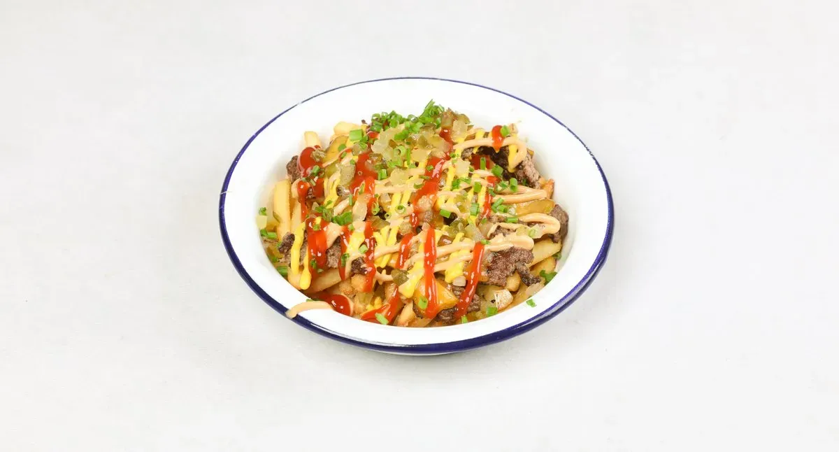 Cheese burger fries