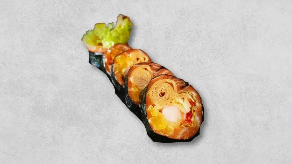 Sashimiroll łosoś, krewetka w tempurze, tamago, ikura