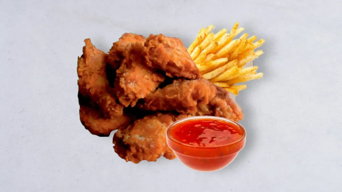 Chicken wings z frytkami i słodkim sosem chilli