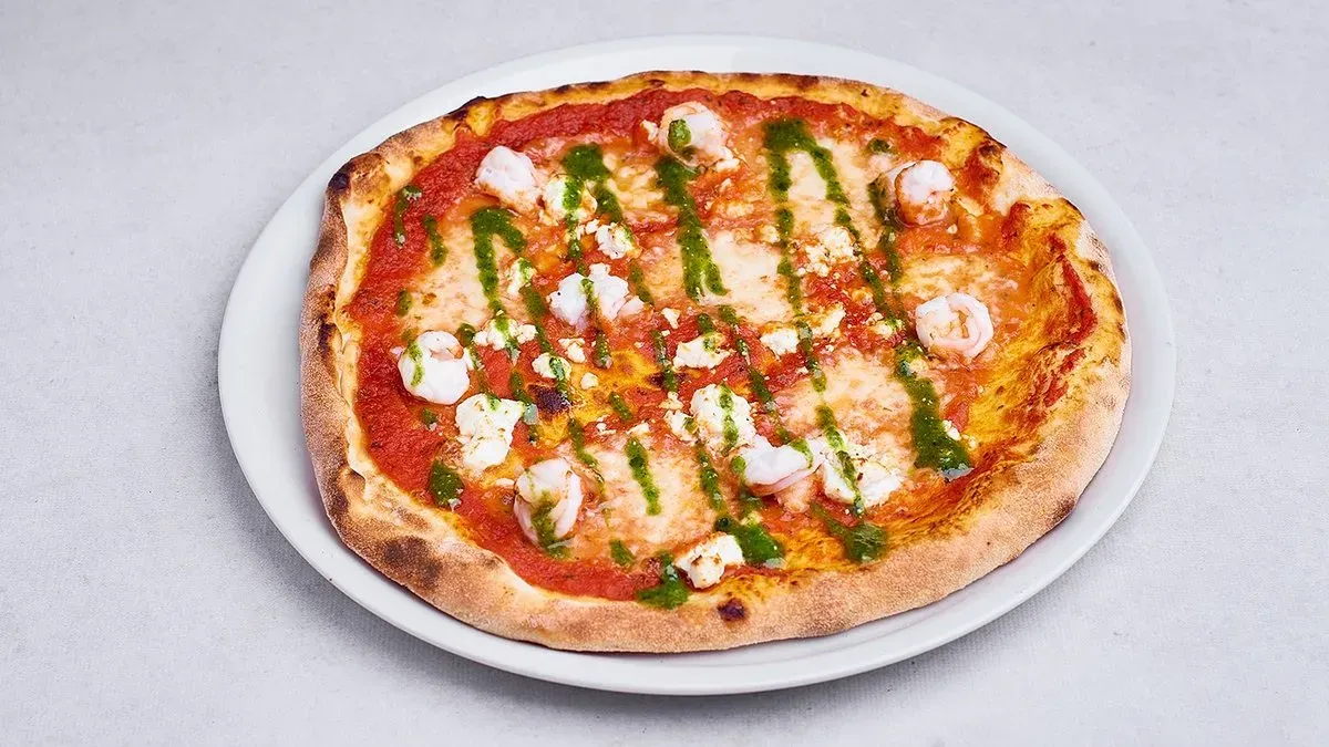 Pizza gamberi e capra
